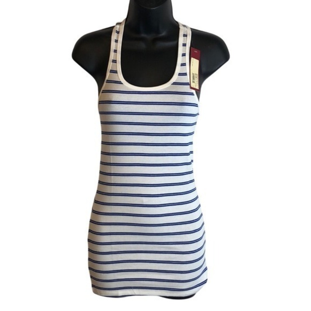 Striped Tank Top Racerback White Blue Small NWT Sleeveless Casual Basic L‎ Large